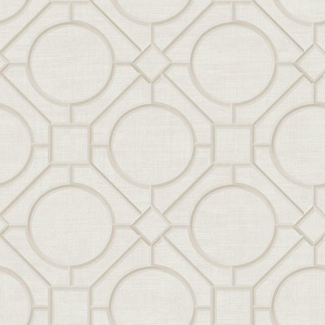 Seabrook Silk Road Trellis Metallic Pearl and Off-White Wallpaper
