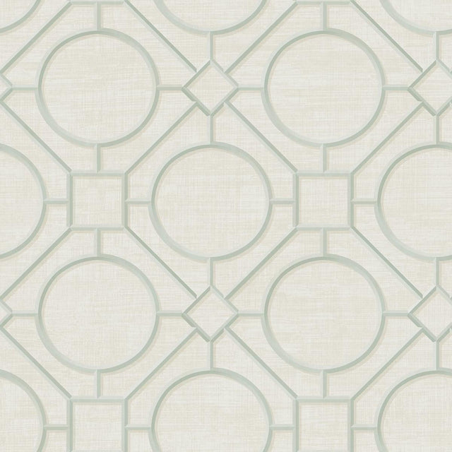 Seabrook Silk Road Trellis Metallic Mint and Off-White Wallpaper