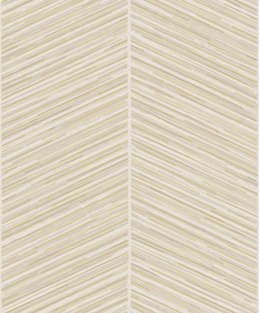 Seabrook Herringbone Stripe Metallic Gold and Off-White Wallpaper
