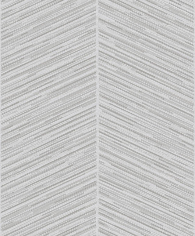 Seabrook Herringbone Stripe Metallic Silver and Gray Wallpaper