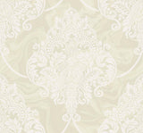 Seabrook Puff Damask Metallic and Off-White Wallpaper