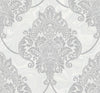 Seabrook Puff Damask Silver Glitter And Pearl Wallpaper