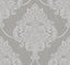 Seabrook Puff Damask Metallic Silver Glitter and Tan Wallpaper