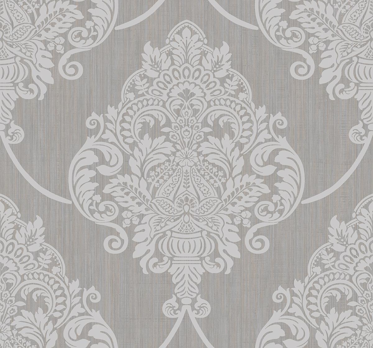 Seabrook Puff Damask Grey Wallpaper