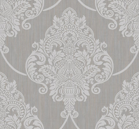 Seabrook Puff Damask Grey Wallpaper