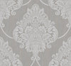 Seabrook Puff Damask Metallic Silver Glitter And Tan Wallpaper