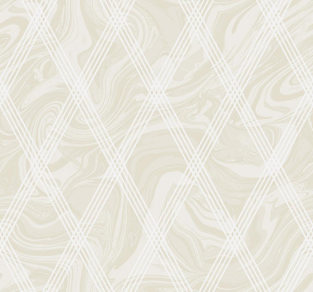 Seabrook Marble Diamond Geometric Metallic Gold and White Wallpaper