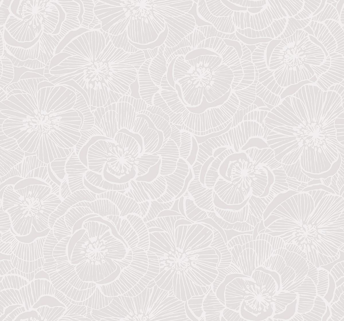 Seabrook Graphic Floral Metallic Champagne and Off-White Wallpaper