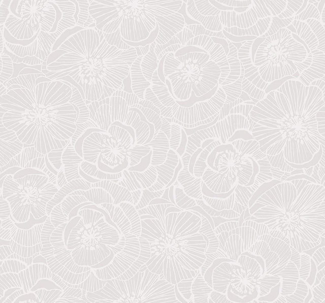 Seabrook Graphic Floral Metallic Champagne and Off-White Wallpaper