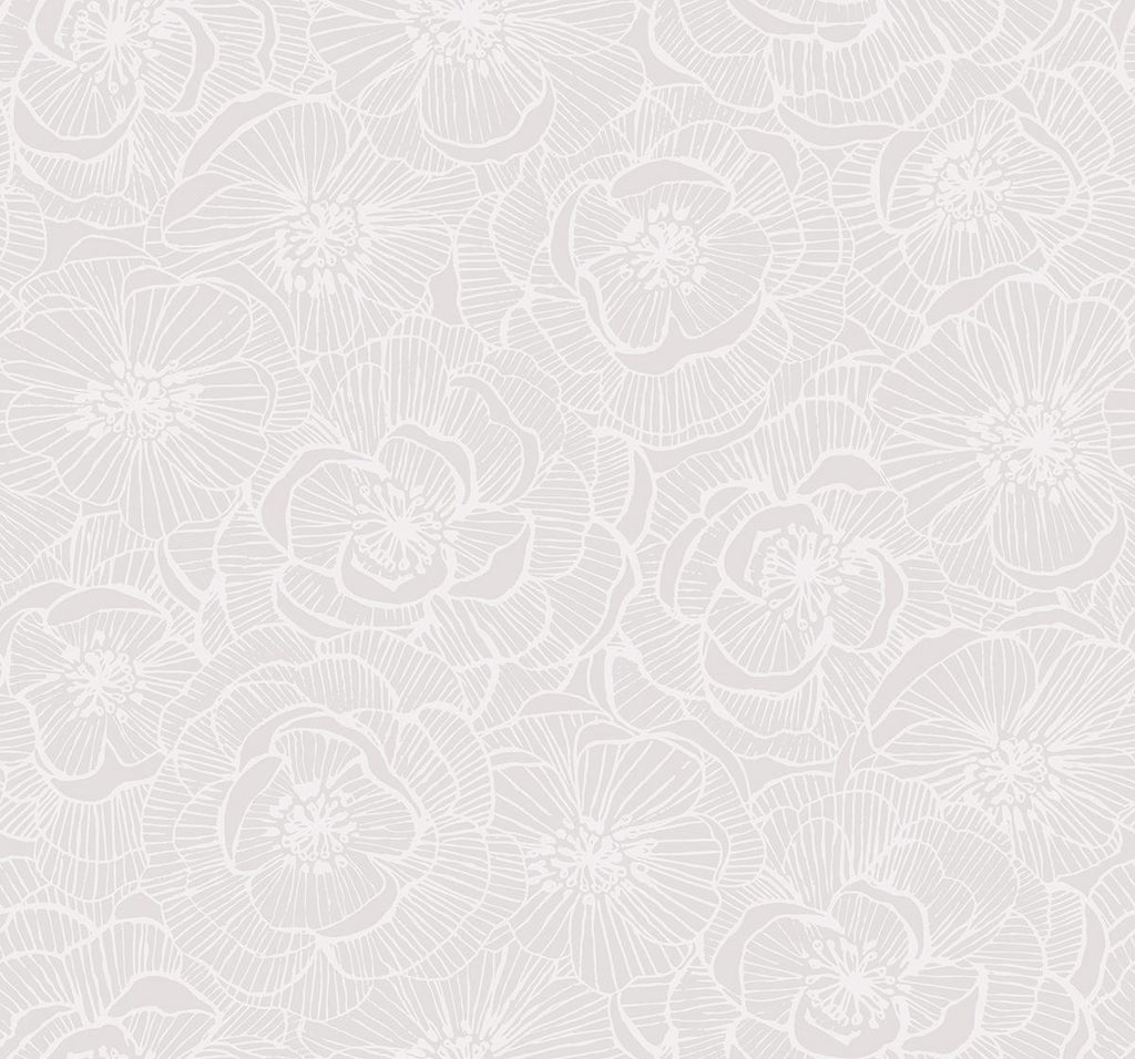 Seabrook Graphic Floral Metallic Champagne and Off-White Wallpaper