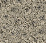 Seabrook Graphic Floral Gold Glitter and Ebony Wallpaper