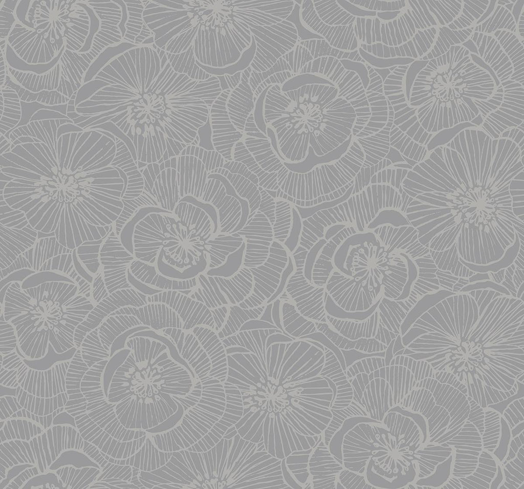 Seabrook Graphic Floral Metallic Silver Wallpaper