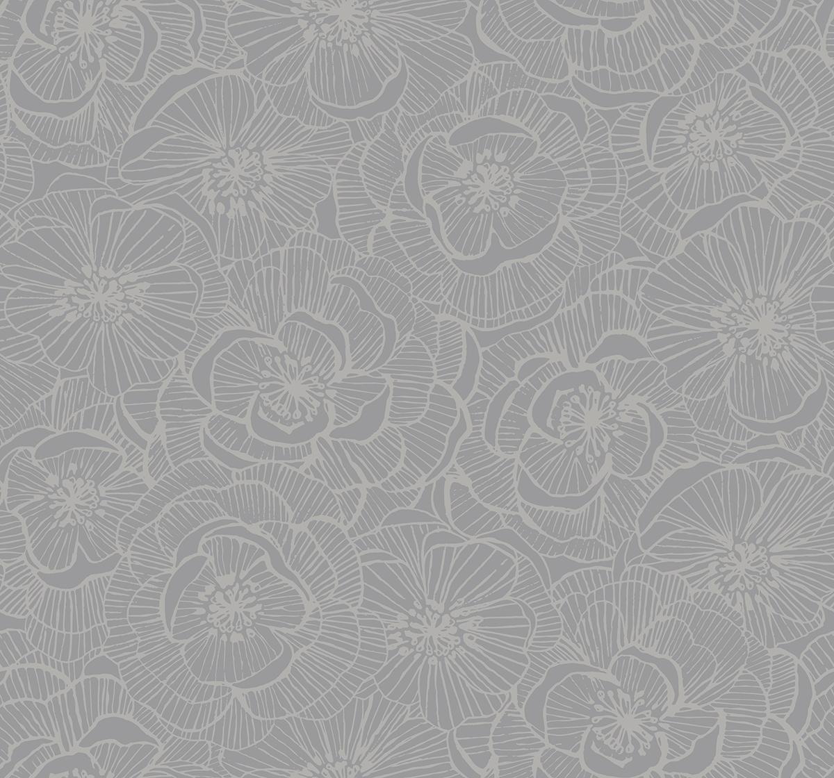 Seabrook Graphic Floral Grey Wallpaper
