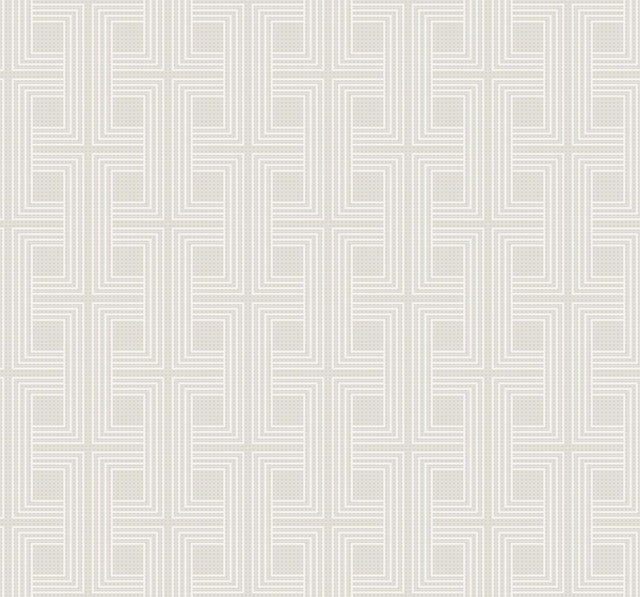 Seabrook Interlocking Squares Metallic Tan and Off-White Wallpaper