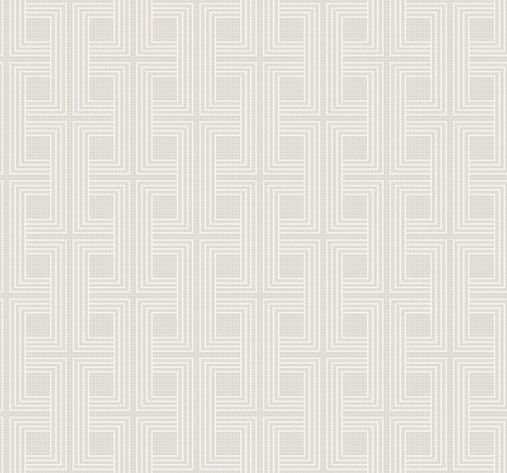 Seabrook Interlocking Squares Metallic Tan and Off-White Wallpaper