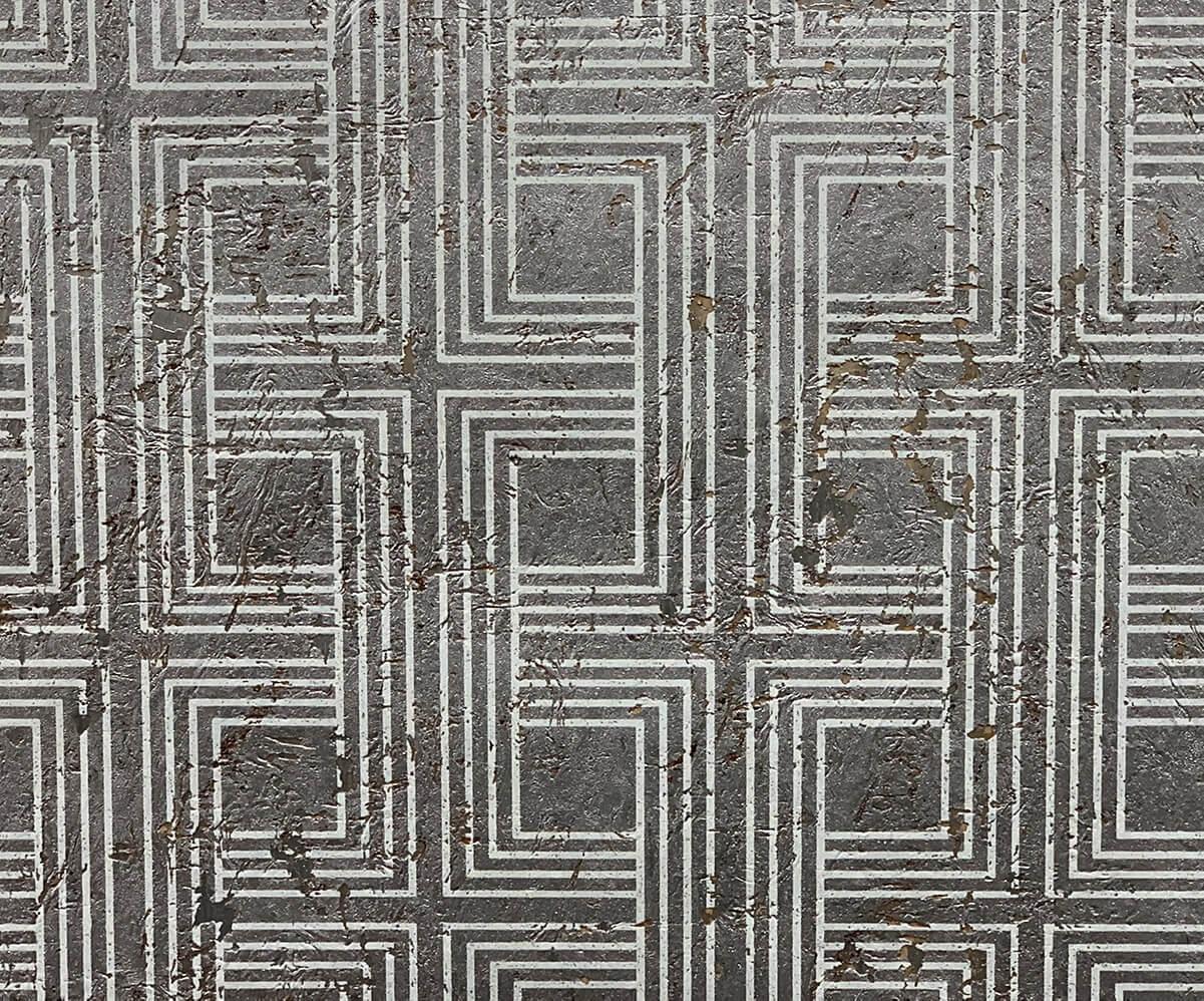 Seabrook Interlocking Squares Cork Metallic Silver and Off-White Wallpaper