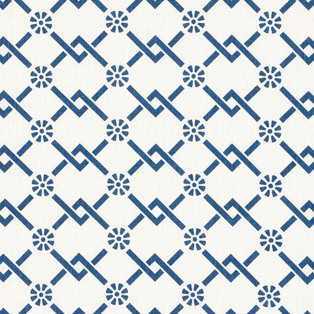 Schumacher Fretwork Flower Pacific Fabric