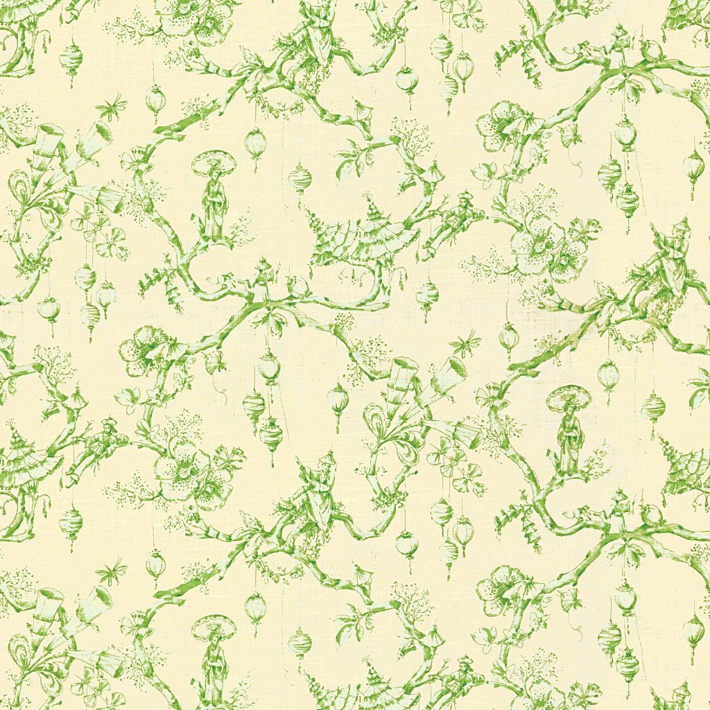 Brunschwig & Fils FESTIVAL OF LANTERNS LINEN PRINT GREEN Fabric