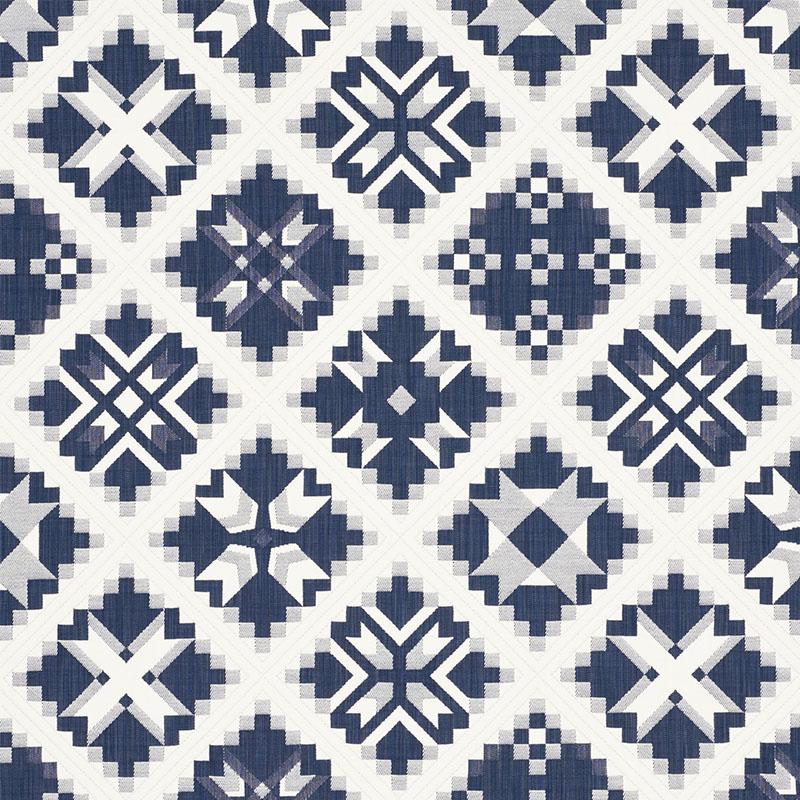 Schumacher Tristan Patchwork Indigo Fabric