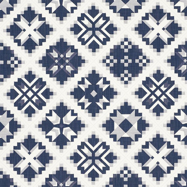 Schumacher Tristan Patchwork Indigo Fabric