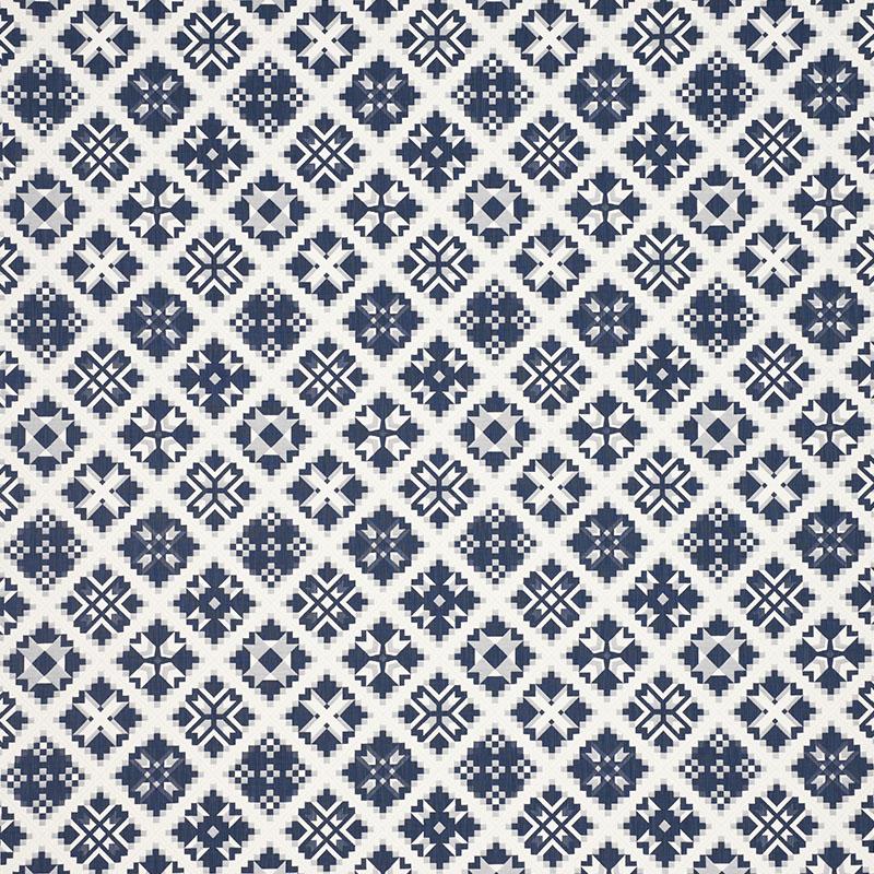 Schumacher Tristan Patchwork Indigo Fabric