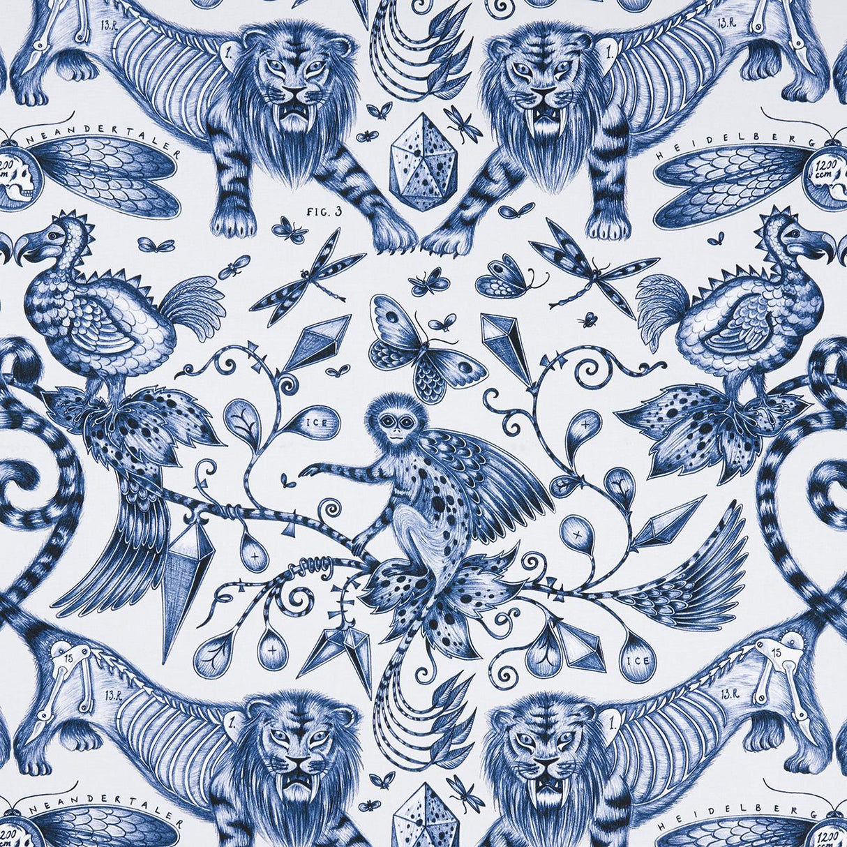 Clarke & Clarke EXTINCT BLUE Fabric