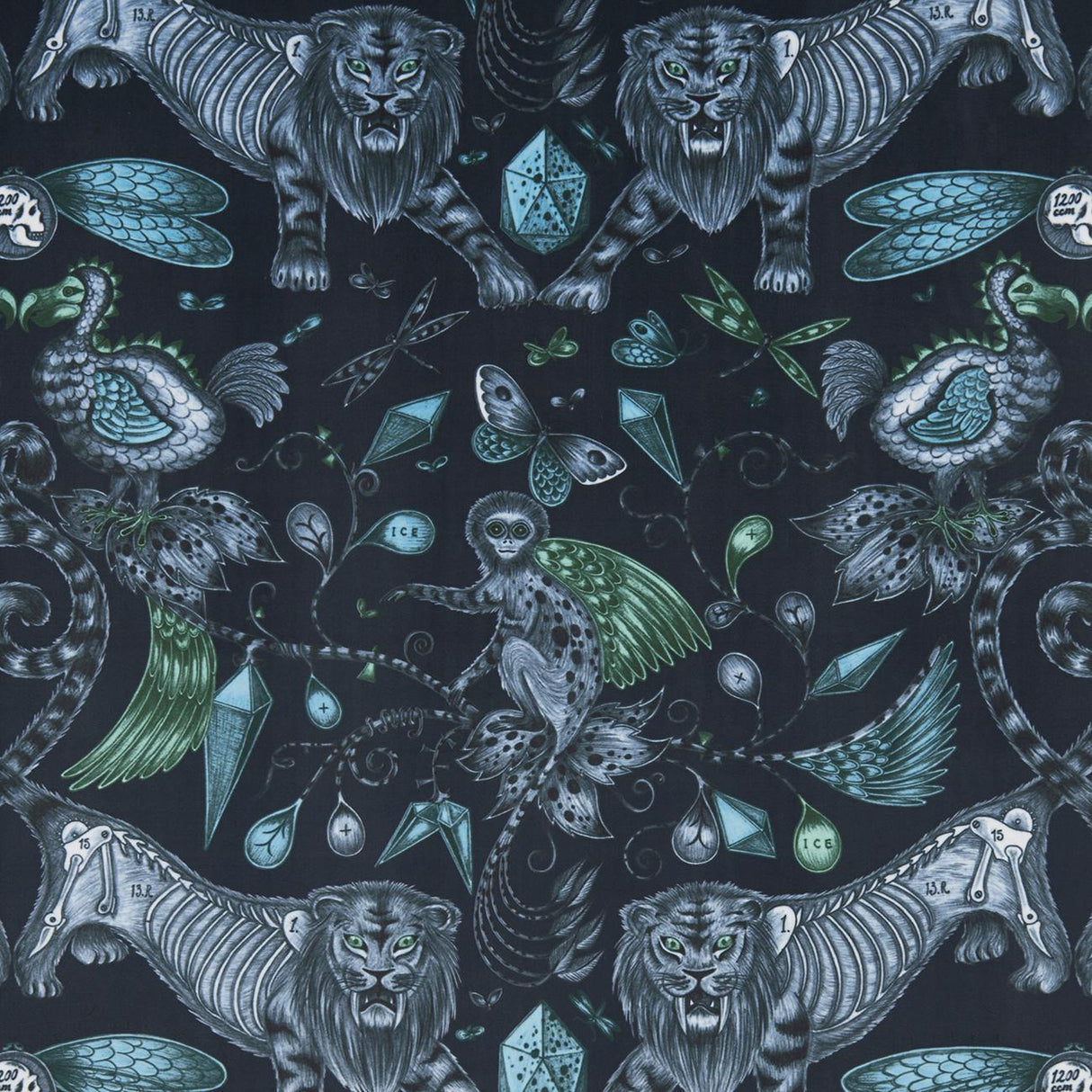 Clarke & Clarke EXTINCT VELVET NAVY Fabric