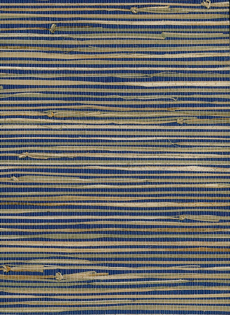 Seabrook Triangle Grass Blue, Tan Wallpaper