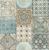 Seabrook Morocaan Tile Blue & Copper Wallpaper