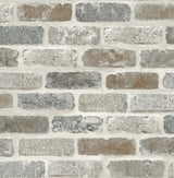 Seabrook Washed Brick Soft Gray & Rust Wallpaper