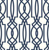 Seabrook Navy Deco Lattice Navy & White Wallpaper