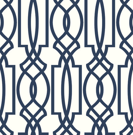 Seabrook Navy Deco Lattice Navy & White Wallpaper