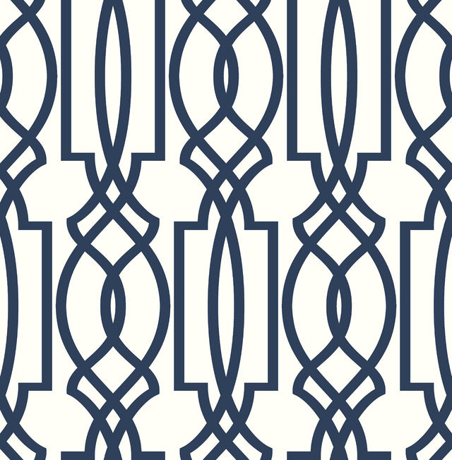 Seabrook Navy Deco Lattice Navy & White Wallpaper