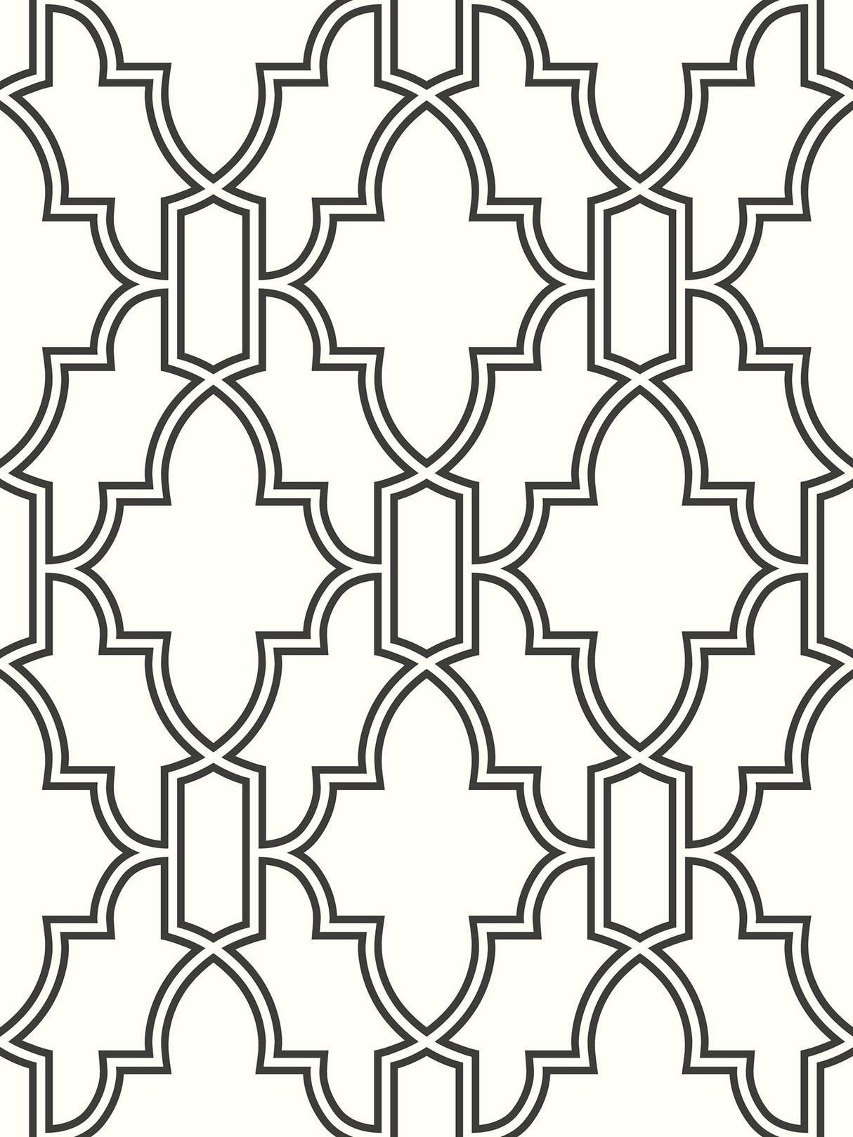 Seabrook Black and White Tile Trellis Black & White Wallpaper