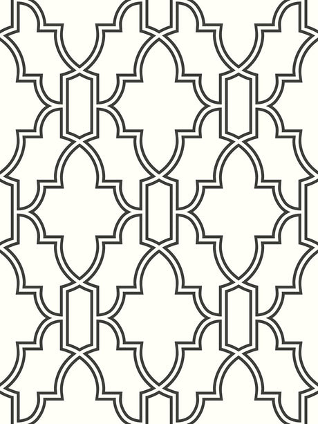 Seabrook Black and White Tile Trellis Black & White Wallpaper