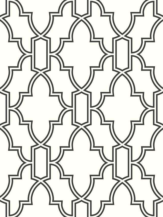 Seabrook Black and White Tile Trellis Black & White Wallpaper