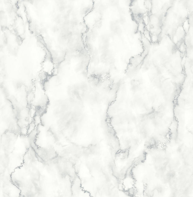 Seabrook Faux Marble Gray & Metallic Silver Wallpaper