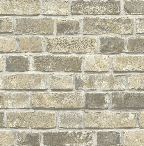 Seabrook Distressed Neutral Brick Gray & Tan Wallpaper