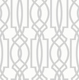 Seabrook Soft Gray Deco Lattice Soft Gray & White Wallpaper
