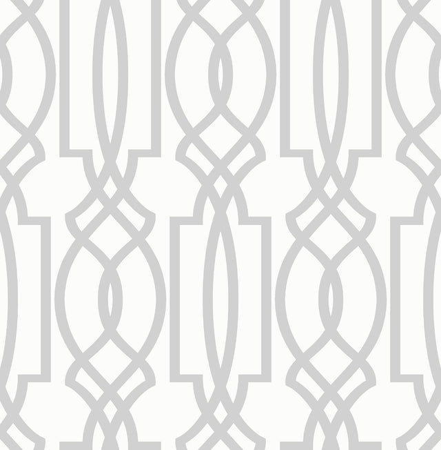 Seabrook Soft Gray Deco Lattice Soft Gray & White Wallpaper