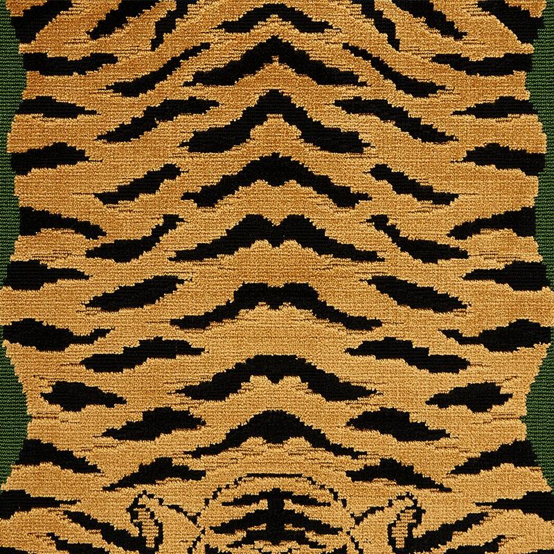 Schumacher Jokhang Tiger Velvet Peacock & Olive Fabric