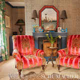 Schumacher Jokhang Tiger Velvet Red & Pink Fabric