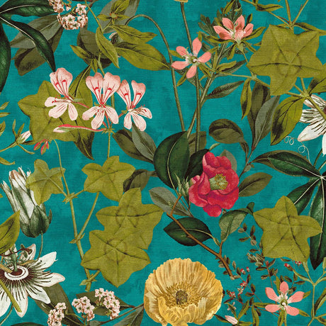 Clarke & Clarke PASSIFLORA KINGFISHER Fabric