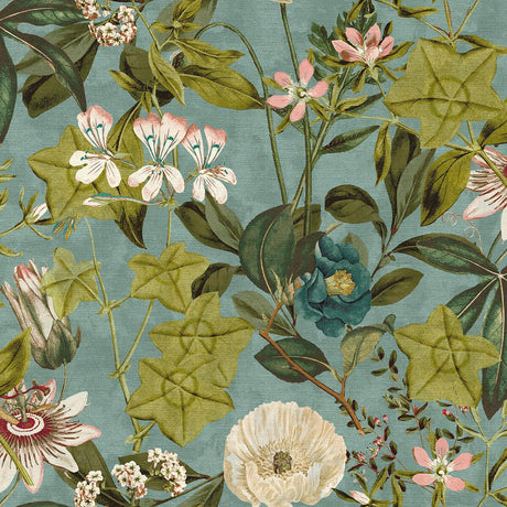 Clarke & Clarke PASSIFLORA MINERAL/BLUSH Fabric