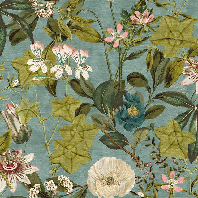 Clarke & Clarke PASSIFLORA MINERAL/BLUSH Fabric