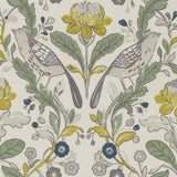 Clarke & Clarke ORCHARD BIRDS BIRDS FOREST/CHARTREUSE Fabric