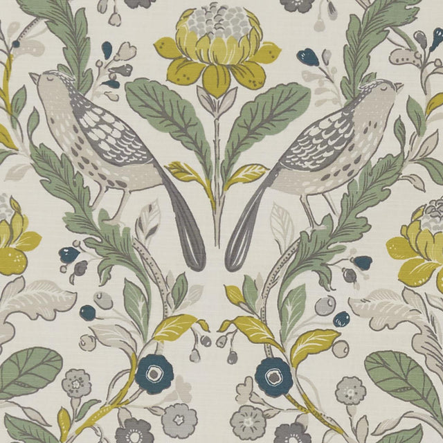 Clarke & Clarke ORCHARD BIRDS BIRDS FOREST/CHARTREUSE Fabric
