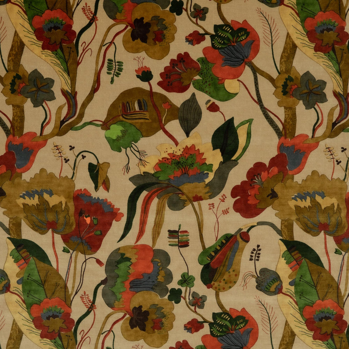 G P & J Baker CALIFORNIA VELVET RED/CREAM Fabric