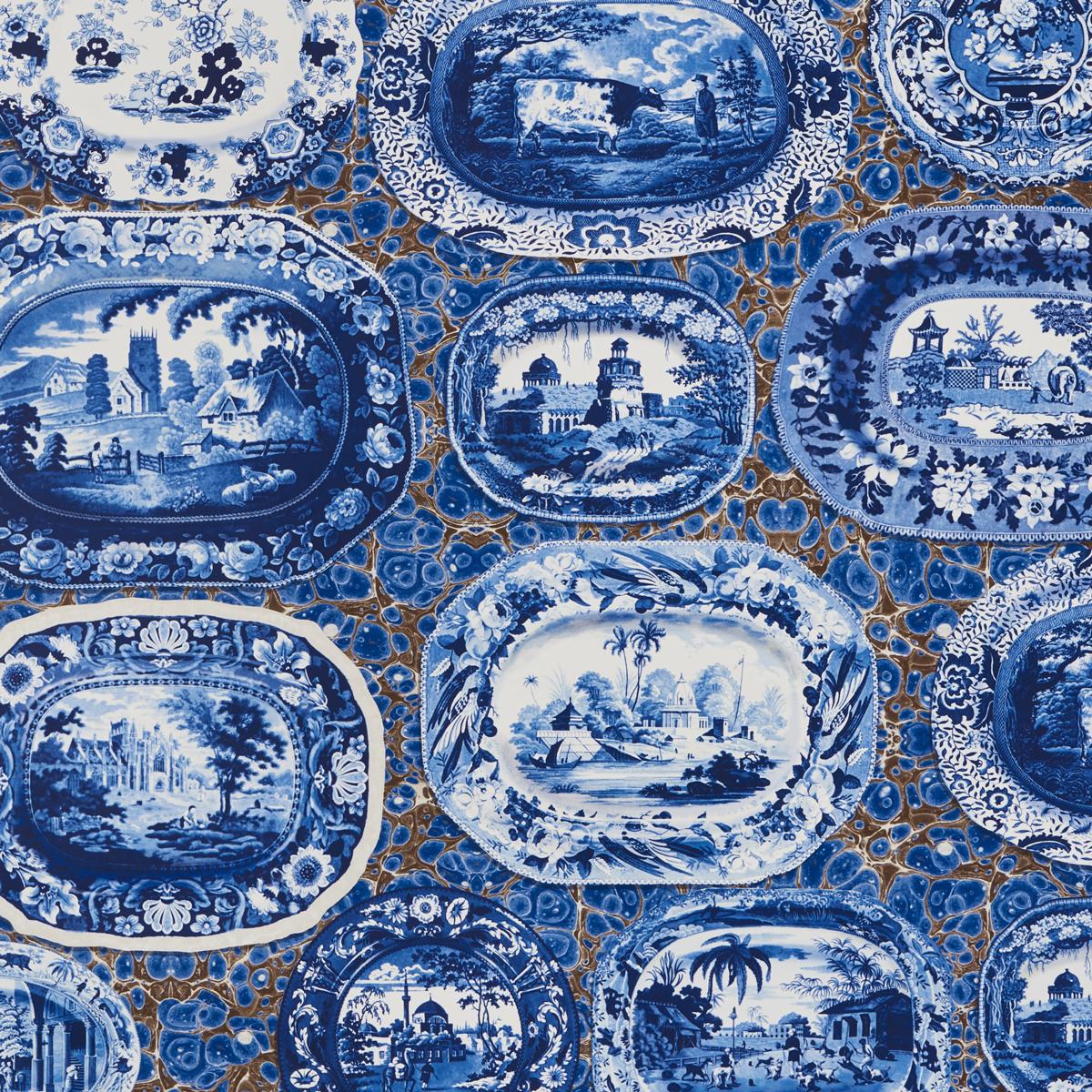 Schumacher Plates & Platters Blue Wallpaper