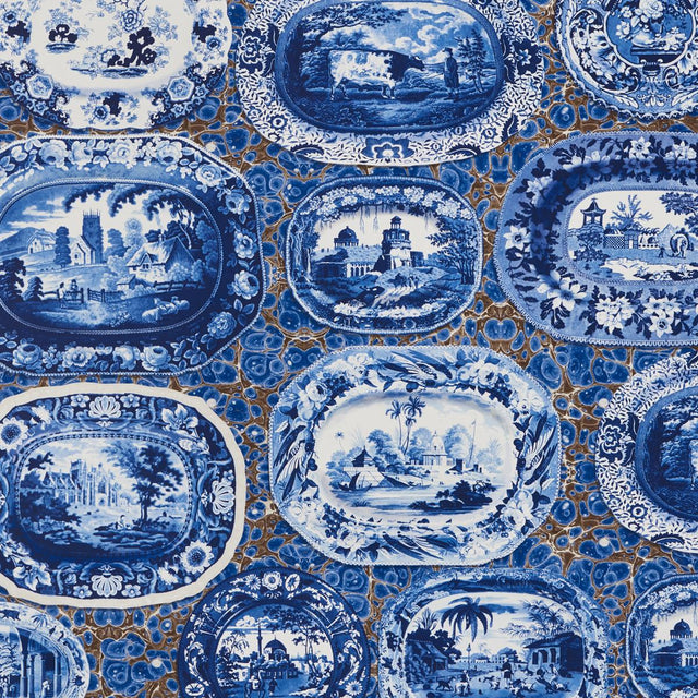 Schumacher Plates & Platters Blue Wallpaper